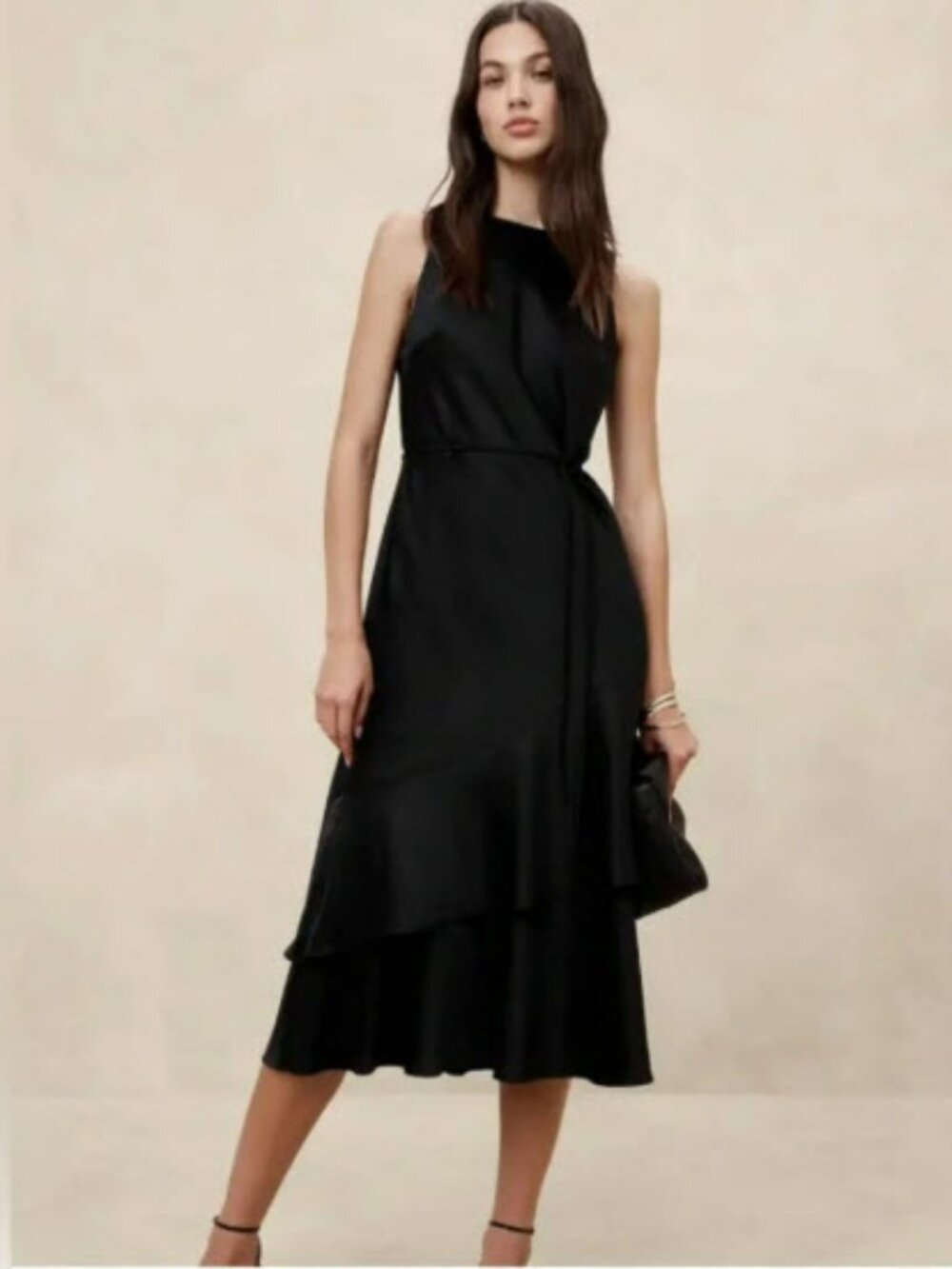 Banana Republic Black Satin Maxi Dress